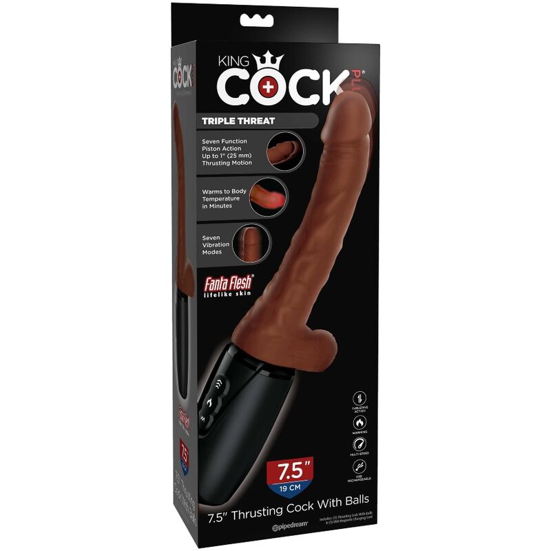 KING COCK - PLUS TRIPLA MINACCIA TONO DELLA PELLE MARRONE - KING COCK PLUS | Lingerie Harness Boutique