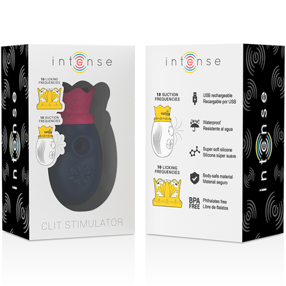 INTENSE - STIMOLATORE DEL CLIT 10 FREQUENZE DI LECCATA E ASPIRAZIONE - BLU - INTENSE FUN | Lingerie Harness Boutique