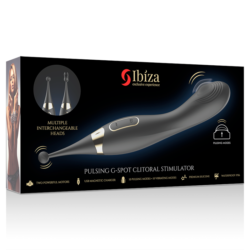 IBIZA - STIMOLATORE CLITORALE INTERCAMBIABILE E VIBRATORE PULSATO DEL PUNTO G - IBIZA TECHNOLOGY | Lingerie Harness Boutique