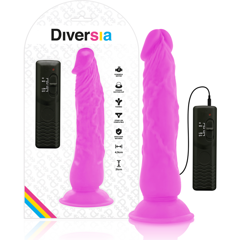 DIVERSIA - FLEXIBLE VIBRATING DILDO PURPLE 21 CM -O- 4.9 CM