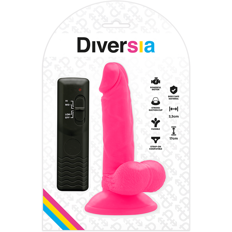 DIVERSIA - DILDO VIBRANTE FLESSIBILE ROSA 17 CM -O- 3.3 CM - DIVERSIA | Lingerie Harness Boutique