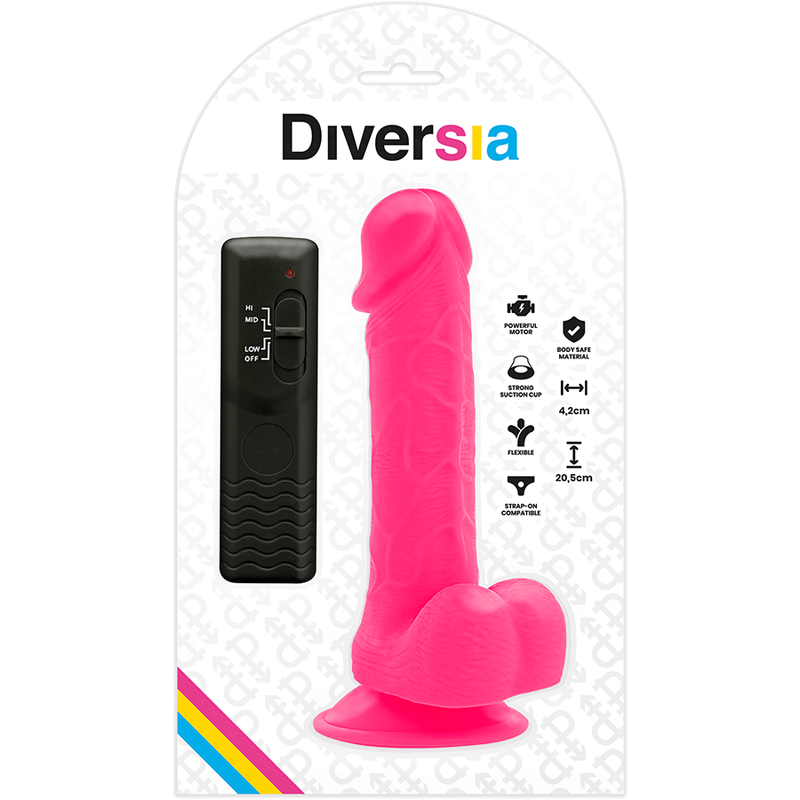 DIVERSIA - PINK FLEXIBLE VIBRATING DILDO 20.5 CM -O- 4.2 CM