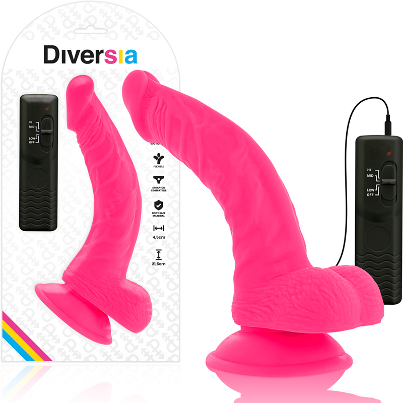 DIVERSIA - DILDO VIBRANTE FLESSIBILE ROSA 21.5 CM -O- 4.5 CM - DIVERSIA | Lingerie Harness Boutique