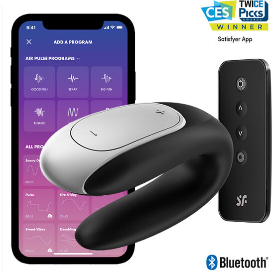 SATISFYER - VIBRATORE DOUBLE FUN PARTNER NERO - SATISFYER CONNECT | Lingerie Harness Boutique