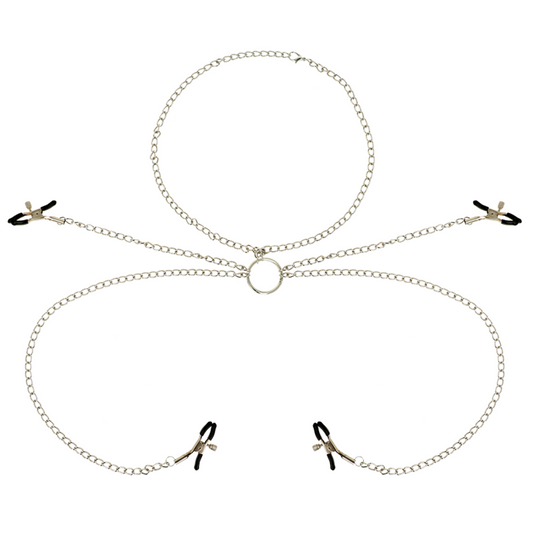 OHMAMA FETISH 4 MORSETTI PER CAPEZZOLI CON COLLANA A CATENA - OHMAMA FETISH | Lingerie Harness Boutique