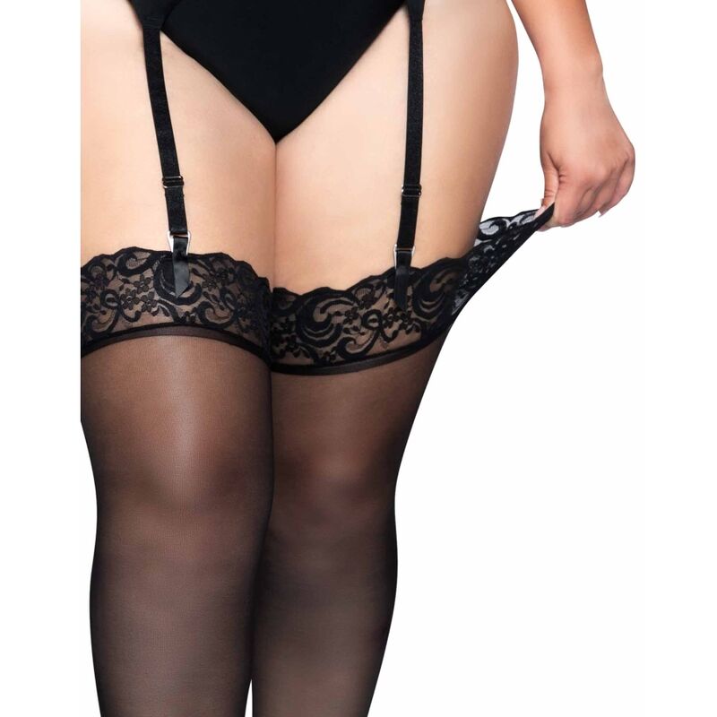 LEG AVENUE - OUTLET LEG AVENUE - CALZE IN NYLON NERE CON TOP IN PIZZO PLUS - LEG AVENUE HOSIERY | Lingerie Harness Boutique