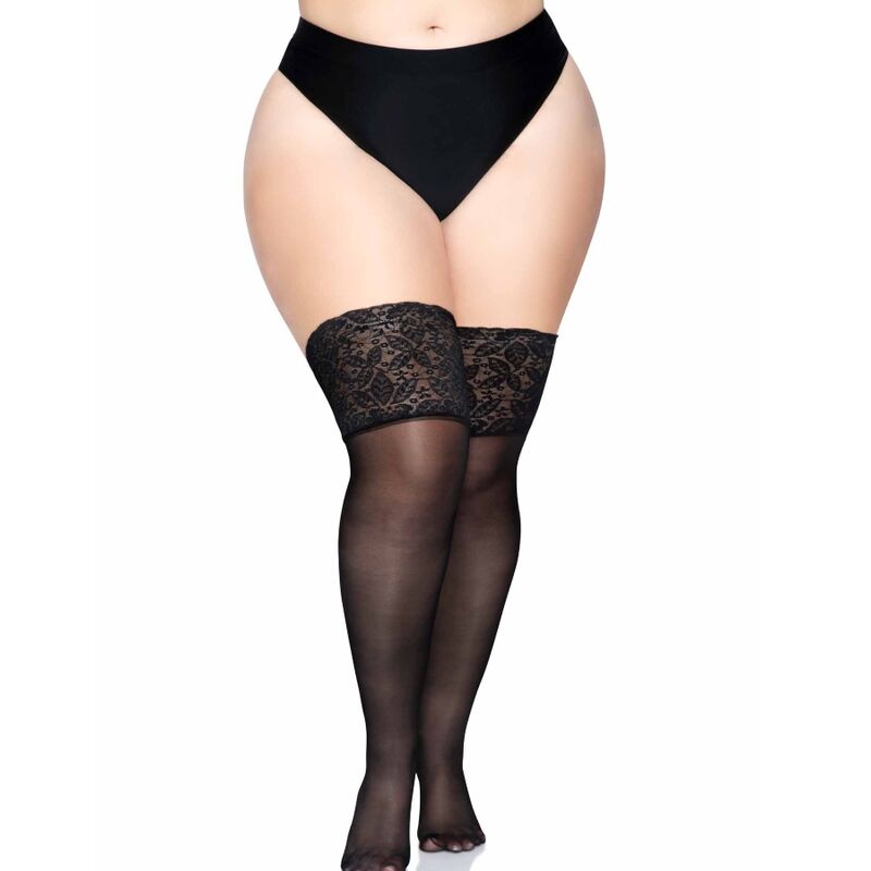 LEG AVENUE - BLACK STOCKINGS WITH WIDE LACE ONE SIZE