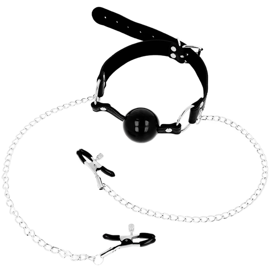 OHMAMA FETISH BLACK BALL GAG WITH NIPPLE CLAMPS - OHMAMA FETISH | Lingerie Harness Boutique