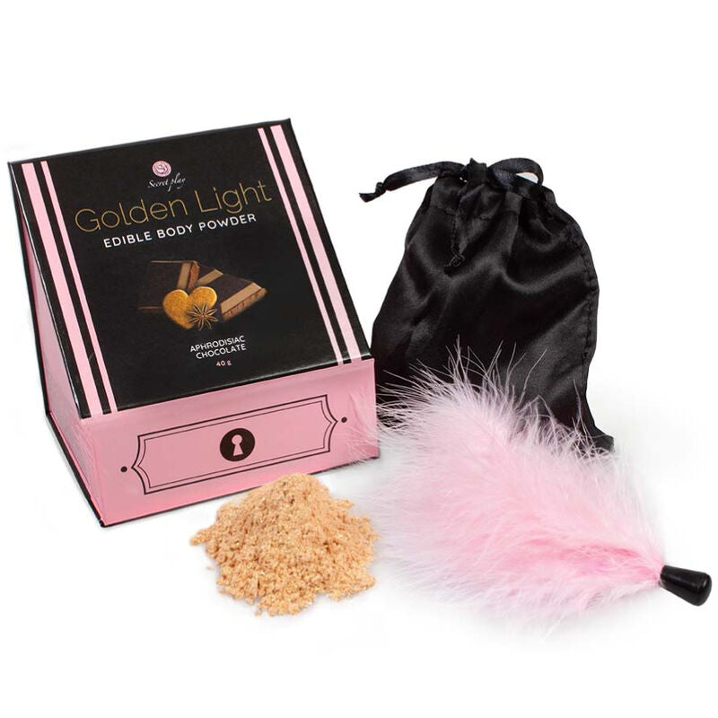 SECRETPLAY - GOLDEN LIGHT APHRODISIAC KIT EDIBLE CHOCOLATE AND FEATHER POWDER