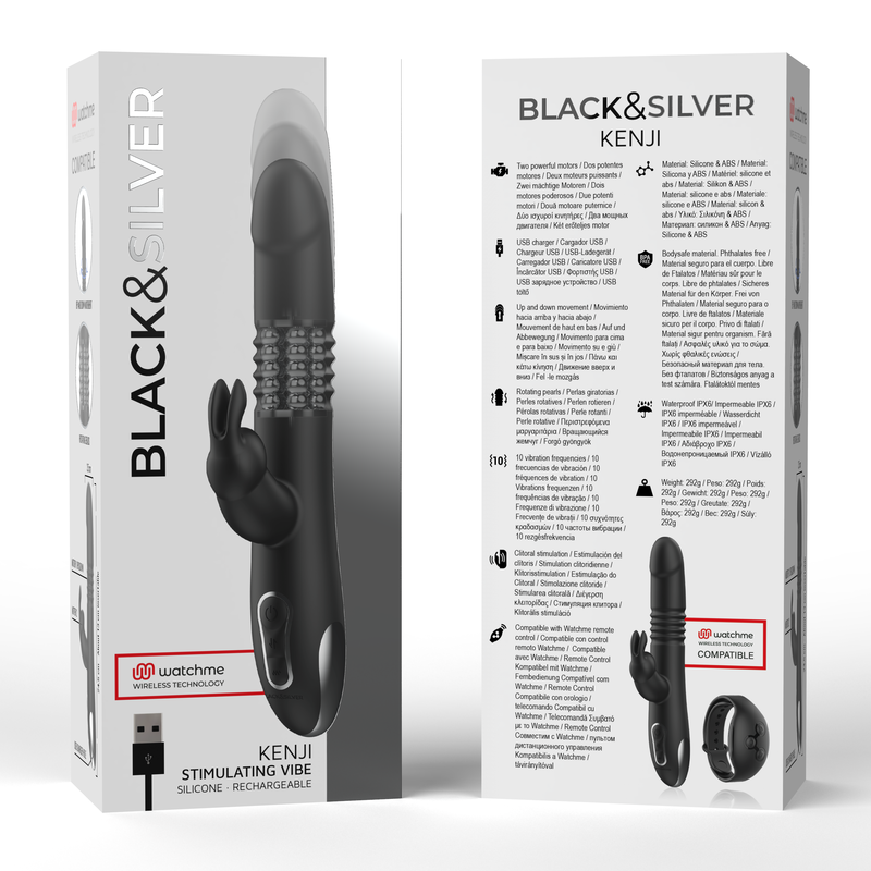 BLACK&SILVER - VIBRA STIMOLANTE KENJI COMPATIBILE CON LA TECNOLOGIA WIRELESS WATCHME - BLACK&SILVER | Lingerie Harness Boutique