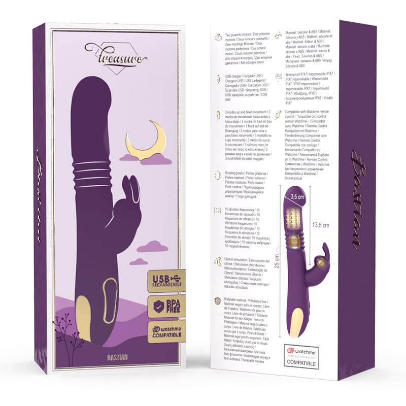 TREASURE - BASTIAN RABBIT UP & DOWN, ROTATORE E VIBRATORE COMPATIBILE CON LA TECNOLOGIA WIRELESS WATCHME - TREASURE | Lingerie Harness Boutique