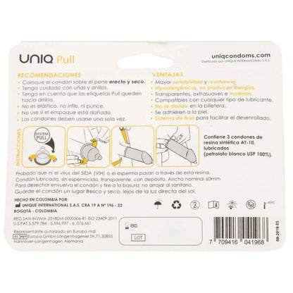 UNIQ - PULL LATEX FREE CONDOM WITH STRIPS 3 UNITS