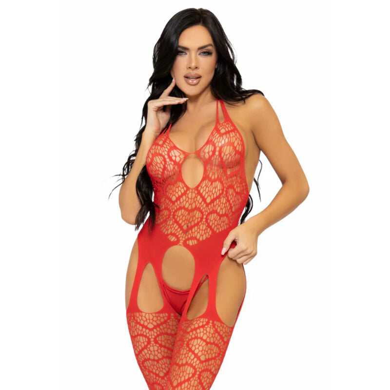 LEG AVENUE - BODYSTOCKING DE RED WITH TIRANTES TALLA ÚNICA - NEGRO