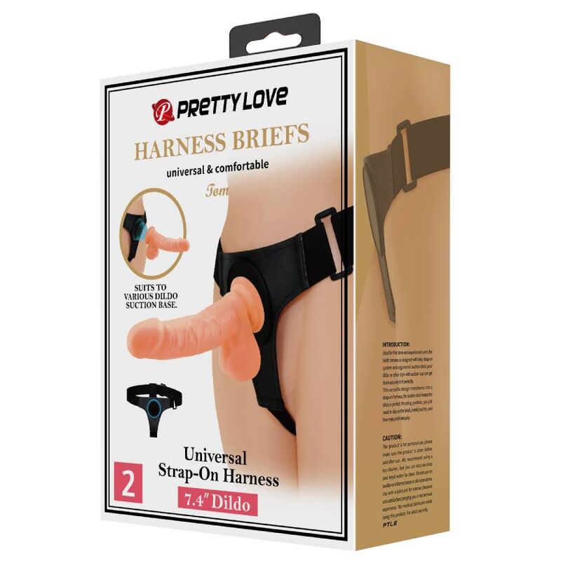 PRETTY LOVE - UNIVERSAL SLIP HARNESS WITH DILDO TOM 20 CM NATURAL