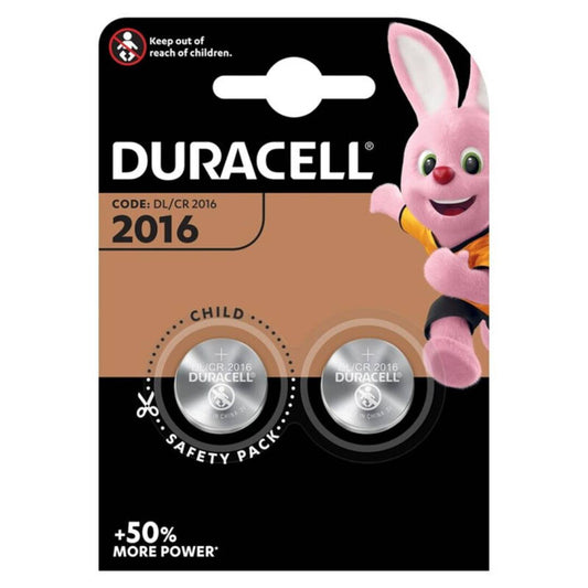 DURACELL - LITHIUM BUTTON BATTERY CR2016 3V 2 UNITS