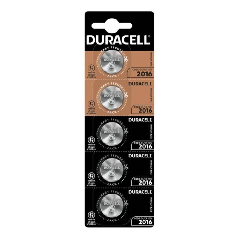 DURACELL - LITHIUM BUTTON BATTERY CR2016 3V 5 UNITS