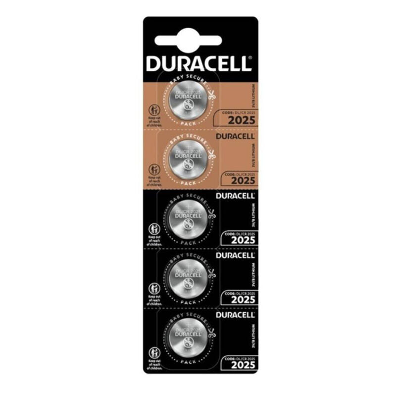 DURACELL - LITHIUM BUTTON BATTERY CR2025 3V 5 UNITS