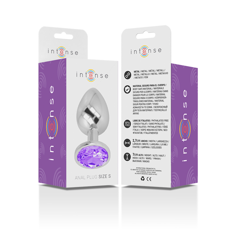 INTENSE - PLUG ANALE IN METALLO ALLUMINIO CON CRISTALLO VIOLA MISURA S - INTENSE ANAL TOYS | Lingerie Harness Boutique