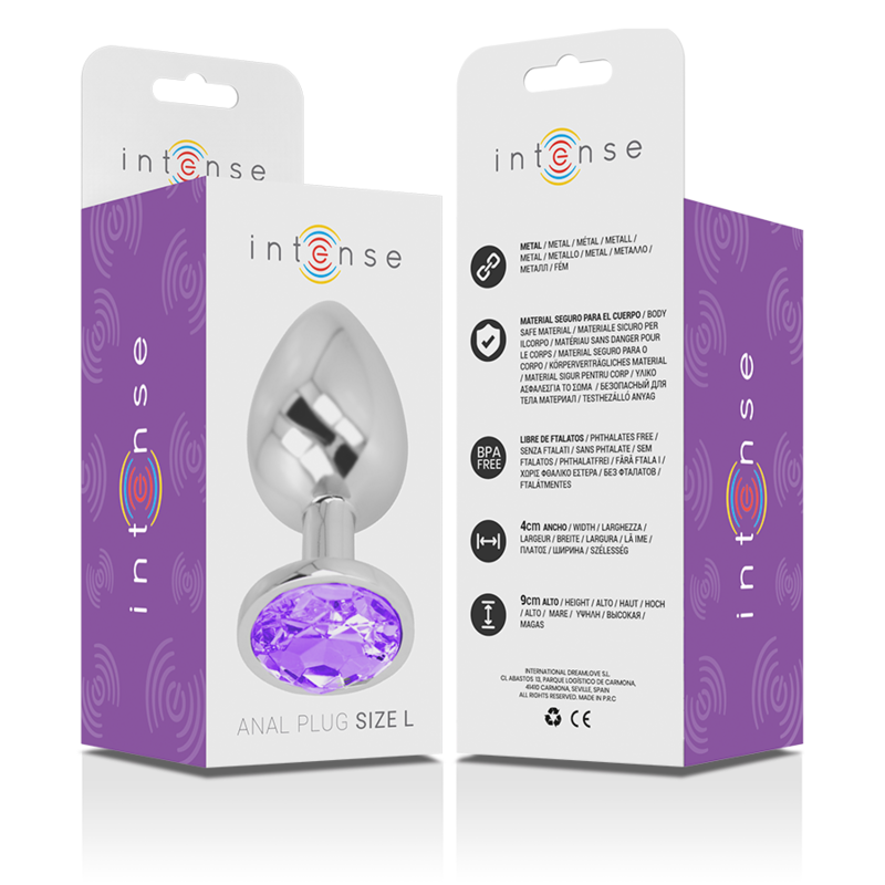 INTENSE - PLUG ANALE IN METALLO ALLUMINIO CON CRISTALLO VIOLA MISURA L