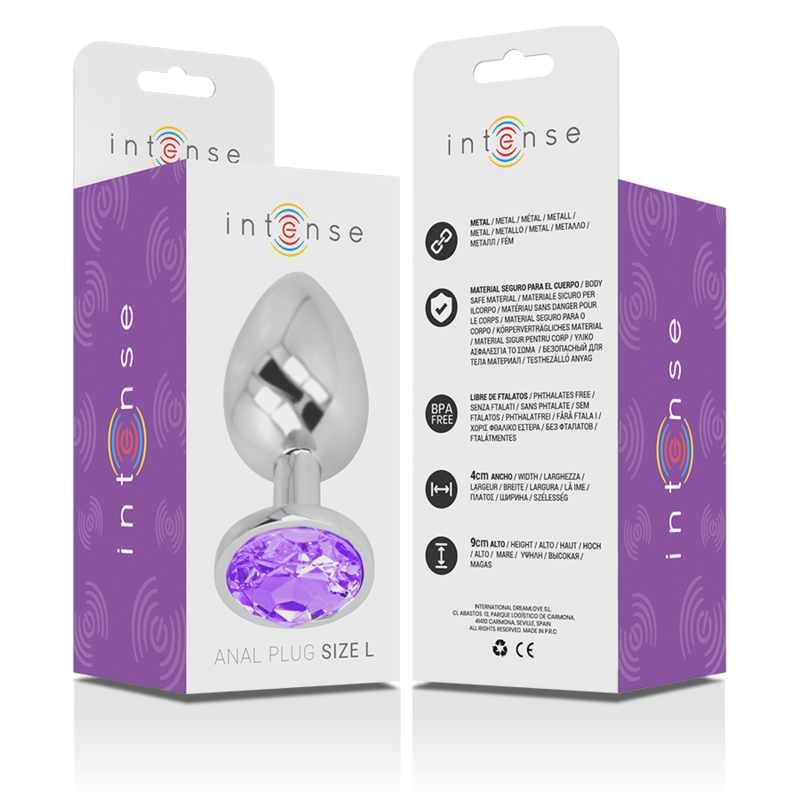 INTENSE - PLUG ANALE IN METALLO ALLUMINIO CON CRISTALLO VIOLA MISURA L - INTENSE ANAL TOYS | Lingerie Harness Boutique