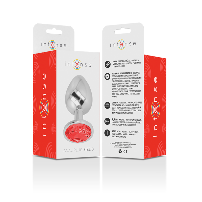 INTENSE - PLUG ANALE IN METALLO ALLUMINIO CON CRISTALLO ROSSO MISURA S - INTENSE ANAL TOYS | Lingerie Harness Boutique