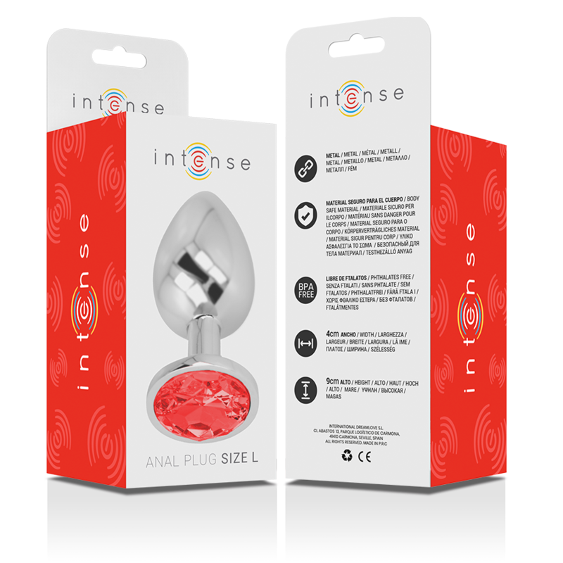 INTENSE - PLUG ANALE IN METALLO ALLUMINIO CON CRISTALLO ROSSO MISURA L - INTENSE ANAL TOYS | Lingerie Harness Boutique
