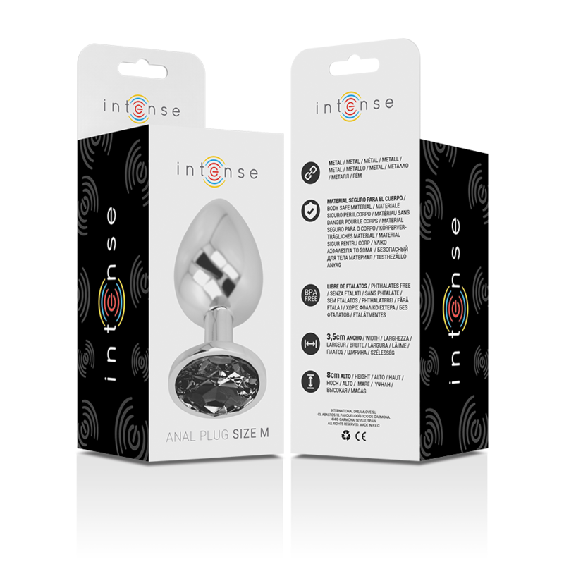 INTENSE - PLUG ANALE IN METALLO ALLUMINIO CON VETRO NERO TAGLIA M - INTENSE ANAL TOYS | Lingerie Harness Boutique
