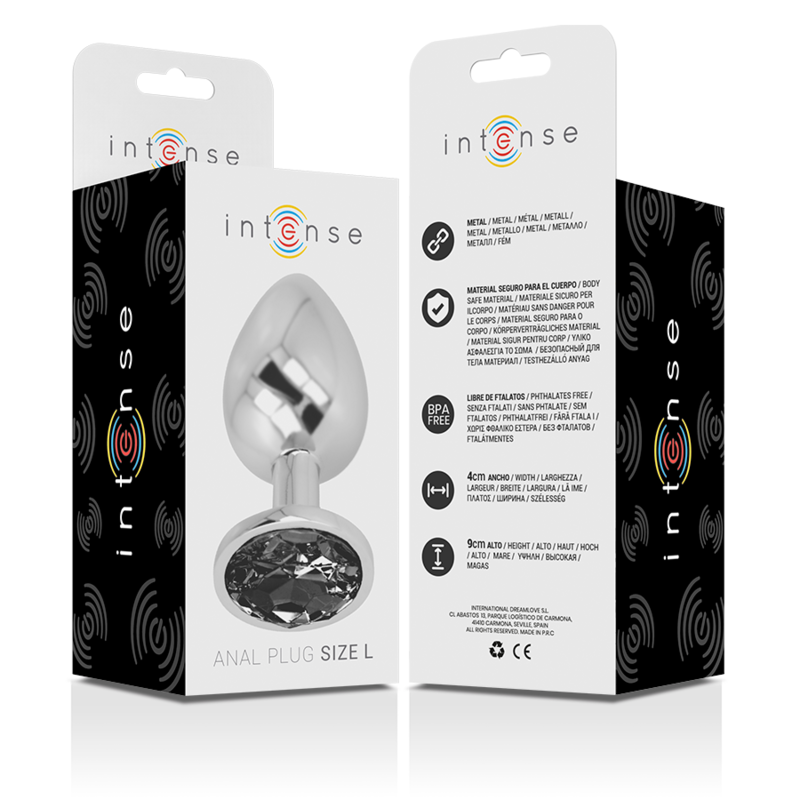 INTENSE - PLUG ANALE IN METALLO ALLUMINIO CON VETRO NERO TAGLIA L - INTENSE ANAL TOYS | Lingerie Harness Boutique