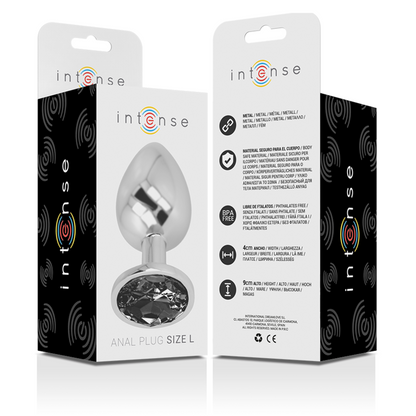 INTENSE - PLUG ANALE IN METALLO ALLUMINIO CON VETRO NERO TAGLIA L - INTENSE ANAL TOYS | Lingerie Harness Boutique