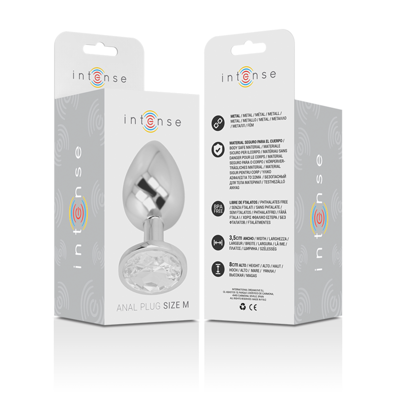 INTENSE - PLUG ANALE IN METALLO ALLUMINIO CON CRISTALLO ARGENTO TAGLIA M - INTENSE ANAL TOYS | Lingerie Harness Boutique