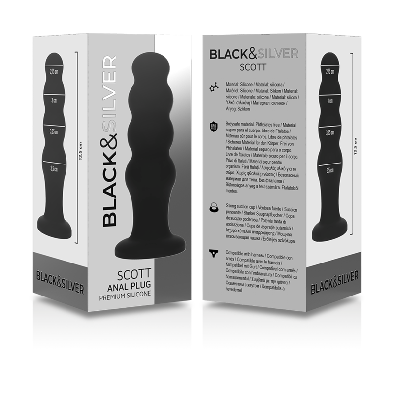 BLACK&SILVER - PLUG ANALE IN SILICONE SCOTT PREMIUM NERO - BLACK&SILVER | Lingerie Harness Boutique
