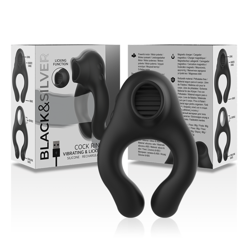BLACK&SILVER - ANELLO VIBRATORE IN SILICONE 3 MOTORI RICARICABILE NERO - BLACK&SILVER | Lingerie Harness Boutique