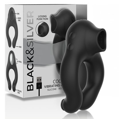 BLACK&SILVER - ANELLO VIBRATORE IN SILICONE 3 MOTORI RICARICABILE NERO - BLACK&SILVER | Lingerie Harness Boutique
