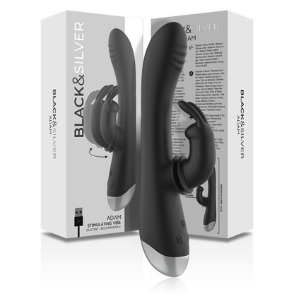 BLACK&SILVER - DJ. STIMOLATORE CONIGLIO IN SILICONE RICARICABILE ADAM NERO - BLACK&SILVER | Lingerie Harness Boutique