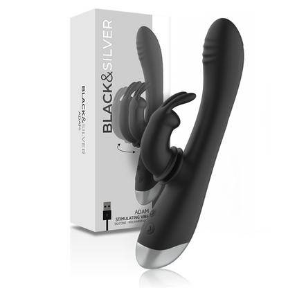 BLACK&SILVER - DJ. STIMOLATORE CONIGLIO IN SILICONE RICARICABILE ADAM NERO - BLACK&SILVER | Lingerie Harness Boutique