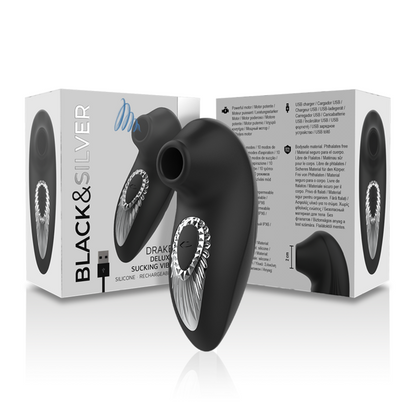 BLACK&SILVER - DRAKE DELUXE SUCKING VIBE RICARICABILE IN SILICONE NERO - BLACK&SILVER | Lingerie Harness Boutique