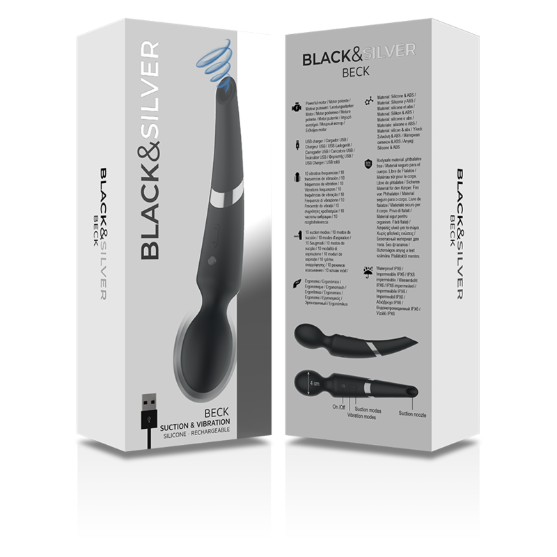 BLACK&SILVER - MASSAGGIATORE E ASPIRAZIONE IN SILICONE RICARICABILE BECK NERO - BLACK&SILVER | Lingerie Harness Boutique