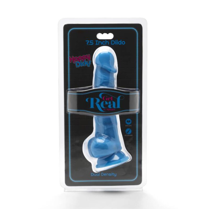 GET REAL - HAPPY DICKS 19 CM CON SFERE BLU - GET REAL | Lingerie Harness Boutique