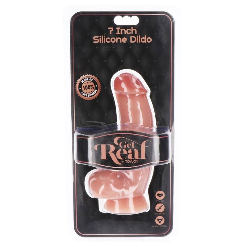 GET REAL - DILDO IN SILICONE 18 CM CON PALLE IN PELLE - GET REAL | Lingerie Harness Boutique