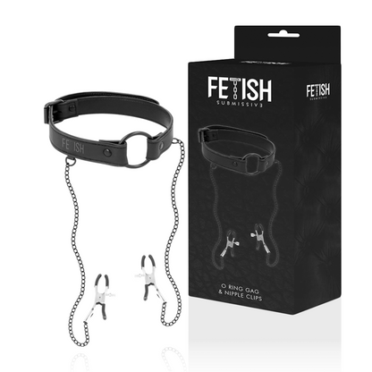 FETISH SUBMISSIVE - RING GAG WITH NIPPLE CLAMPS