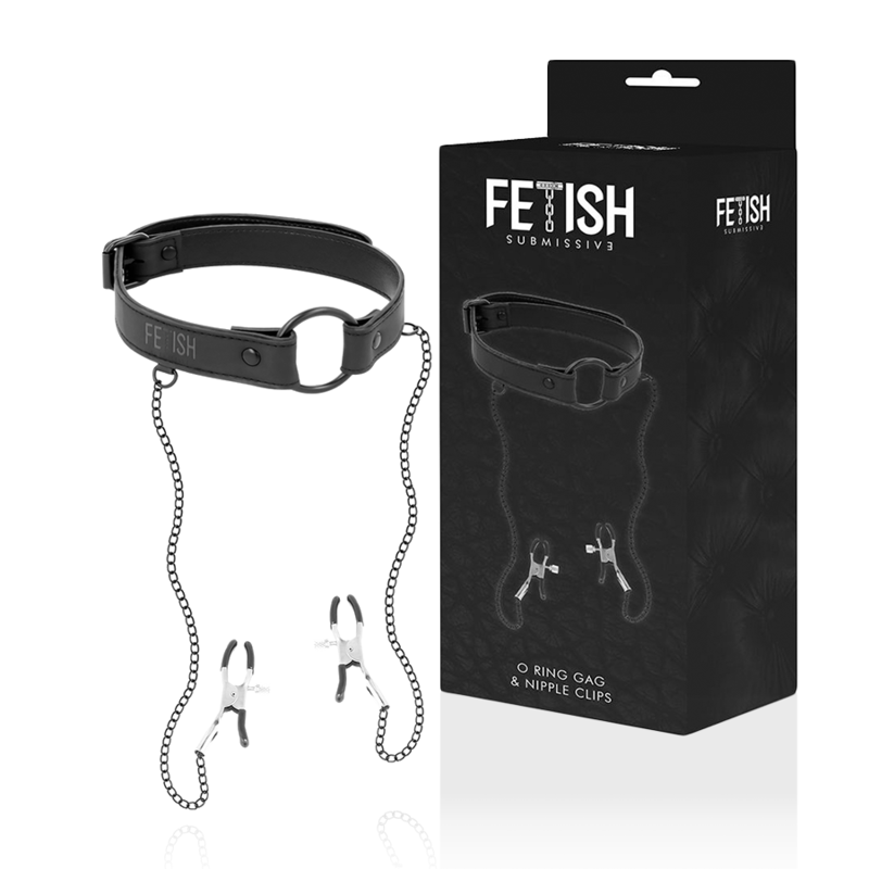 FETISH SUBMISSIVE - ANELLO GAG CON MORSETTI PER CAPEZZOLI - FETISH SUBMISSIVE BONDAGE | Lingerie Harness Boutique