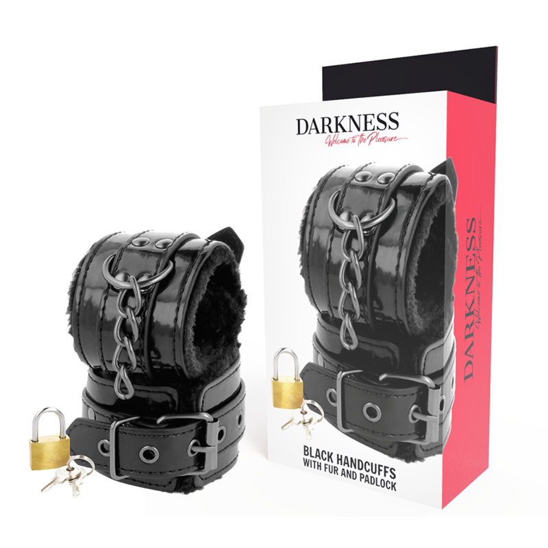 DARKNESS - MANETTE NERE REGOLABILI IN PELLE CON LUCCHETTO - DARKNESS BONDAGE | Lingerie Harness Boutique
