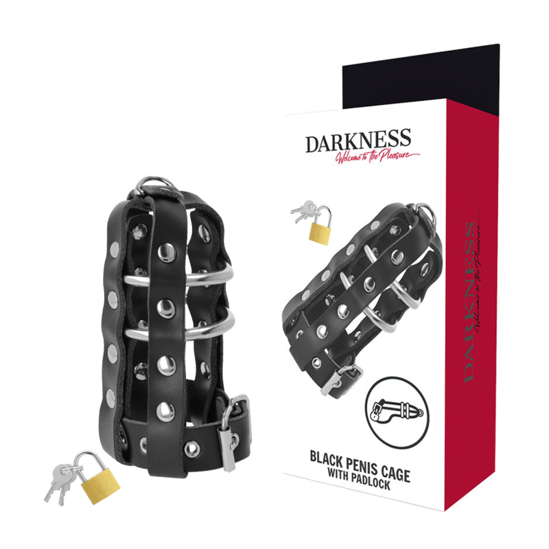 DARKNESS - GABBIA DI CASTIT IN PELLE CON SERRATURA - DARKNESS BONDAGE | Lingerie Harness Boutique