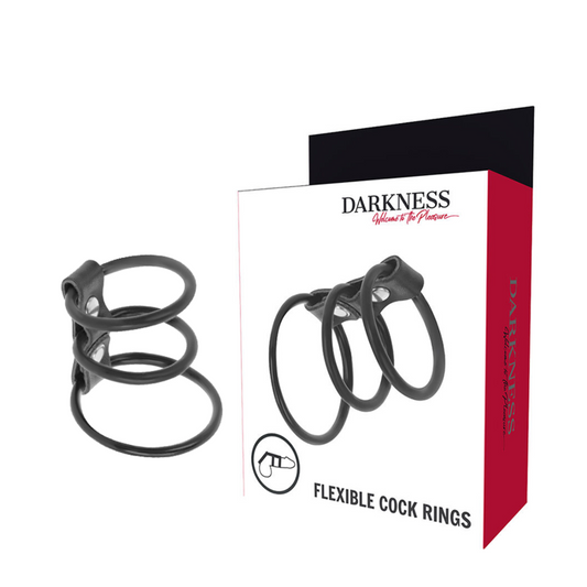 DARKNESS - SET DI 3 ANELLI PER PENE FLESSIBILI - DARKNESS BONDAGE | Lingerie Harness Boutique
