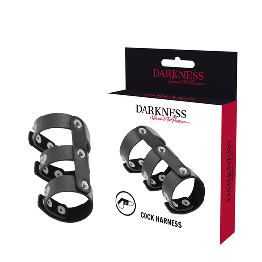 DARKNESS - ANELLO DOPPIO PER PENE E TESTICOLI IN PELLE REGOLABILE - DARKNESS BONDAGE | Lingerie Harness Boutique