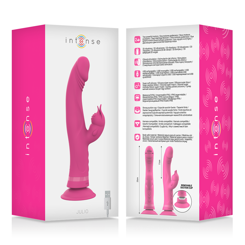 INTENSE - VIBRATORE JULIO RABBIT IN SILICONE ROSA - INTENSE FUN | Lingerie Harness Boutique