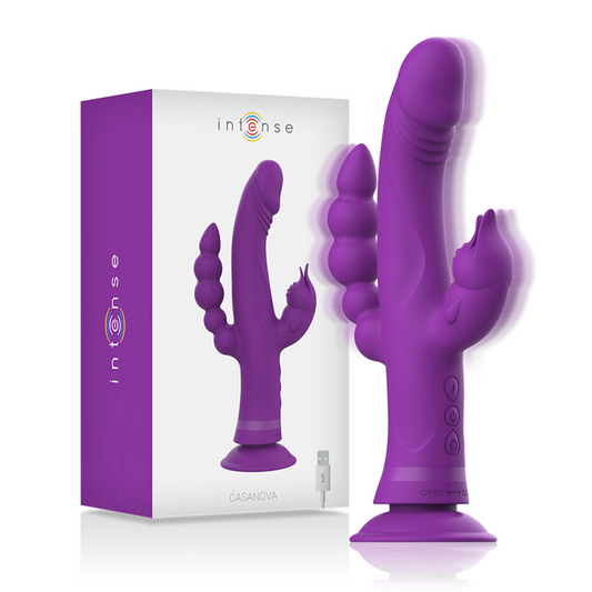 INTENSE - VIBRATORE IN SILICONE CASANOVA RABBIT TRIPLO MOTORE VIOLA - INTENSE FUN | Lingerie Harness Boutique