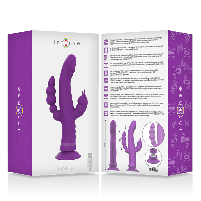 INTENSE - VIBRATORE IN SILICONE CASANOVA RABBIT TRIPLO MOTORE VIOLA - INTENSE FUN | Lingerie Harness Boutique