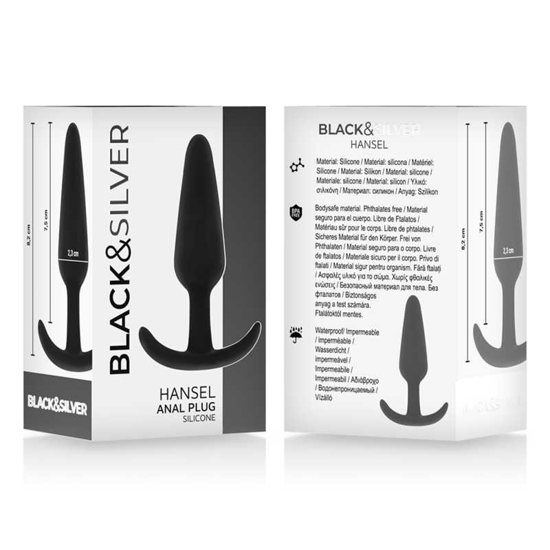 BLACK&SILVER - PLUG ANALE IN SILICONE HANSEL CON MANIGLIA PICCOLO - BLACK&SILVER | Lingerie Harness Boutique