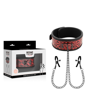 BEGME - RED EDITION COLLAR WITH NIPPLE CLAMPS WITH NEOPRENE LINING